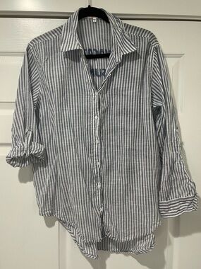 Sundry Blue & White Vertical Stripe Button-Down Shirt